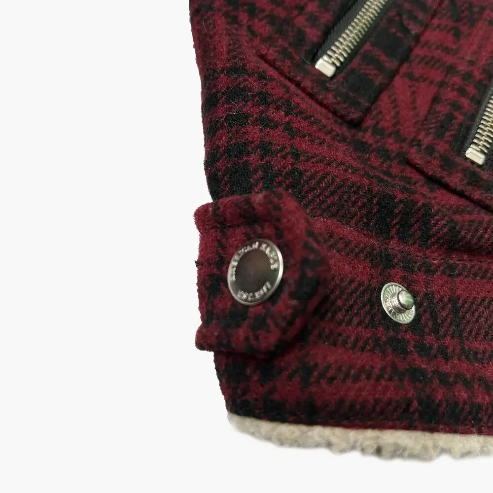 AEO Women’s Wool Flannel Sherpa Moto Jacket (Dark Red | Size S) - Picture 5 of 8